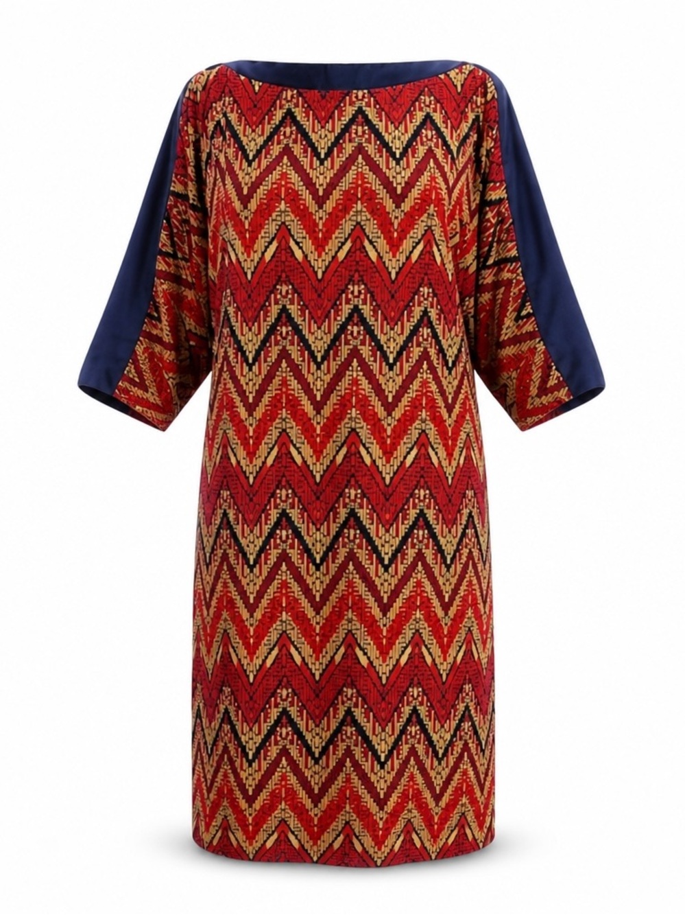 BCBG‎ S orange red retro 70’s style chevron dolman sleeve boat neck midi dress